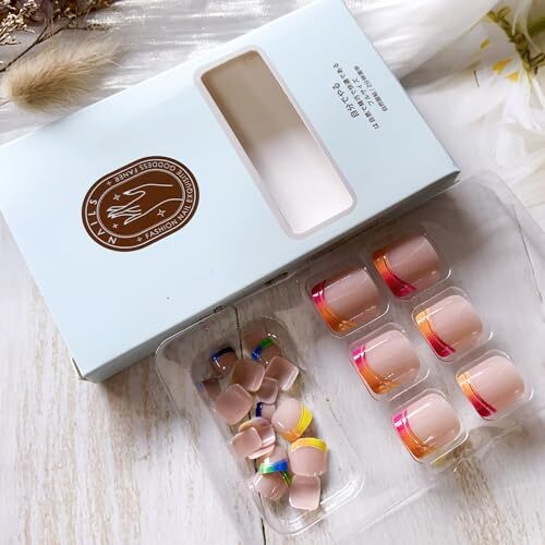 24pcs French Press on Toenails Short Square Fake Toenails Colorful style11