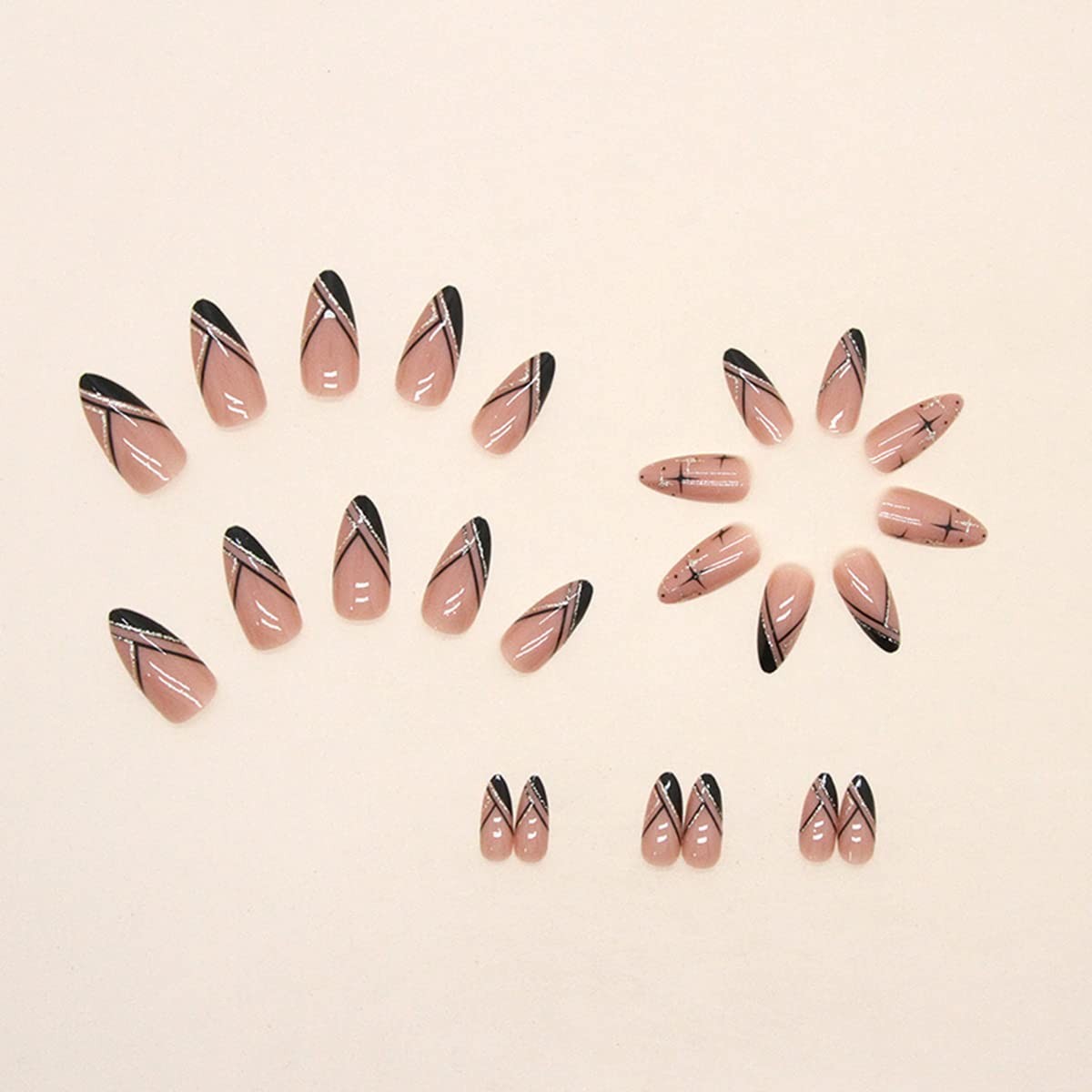 24Pcs Medium Long French Tip Press on Nails with Designs Glitter Almond Fake …