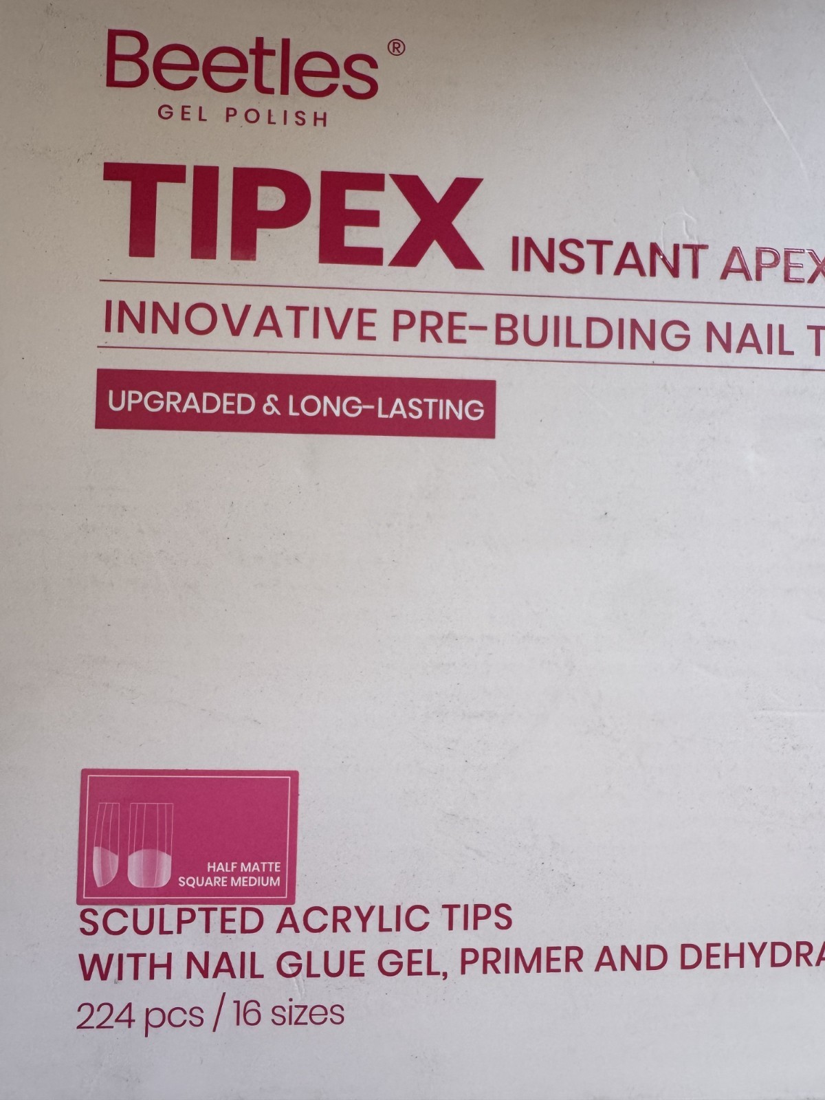 Beetles TIPEX Instant Apex Nail Tips Kit Square Medium Clear Matte 224PCS
