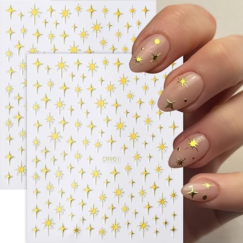 12pcs Star Nail Art Stickers Decals 3D Silver Gold Black Rose Gold Style03