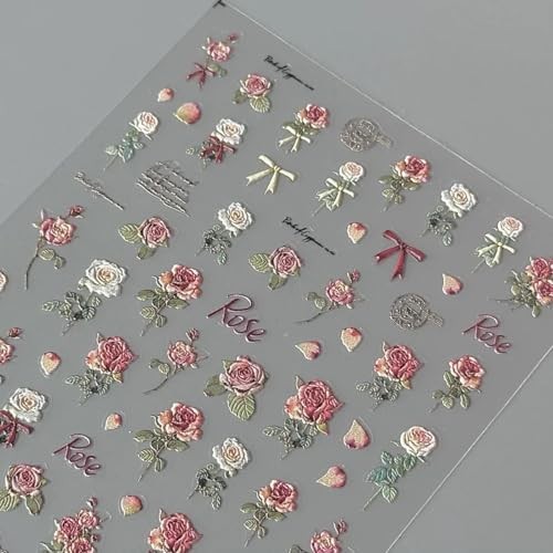 5D Embossed Rose Flower Nail Art Stickers for Valentine’s Day – retro rose