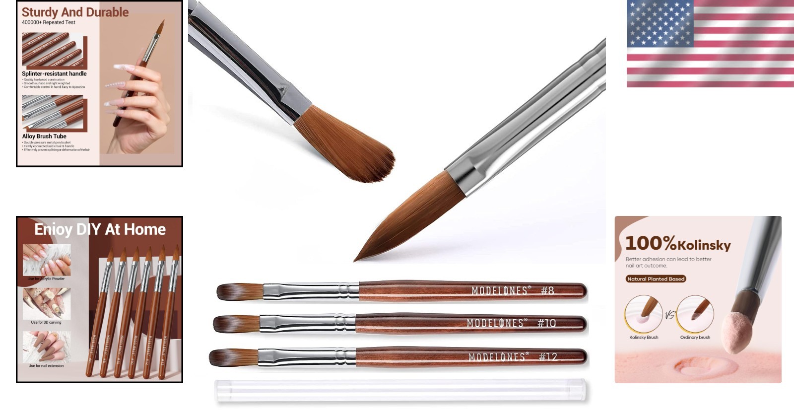 Kolinsky Acrylic Nail Brush Set (Size 8/10/12) – Elegant Gel Polish Art Tools