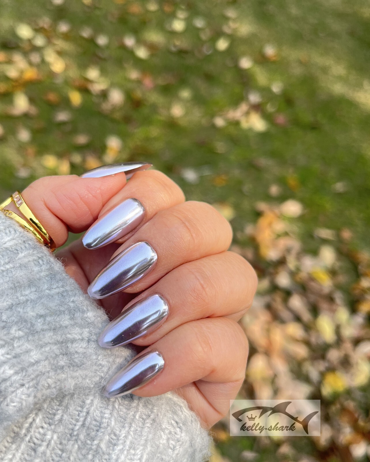 10pcs Handmade Polar Purple-Silk Hailey Press on Nails, Medium Almond shape, SML