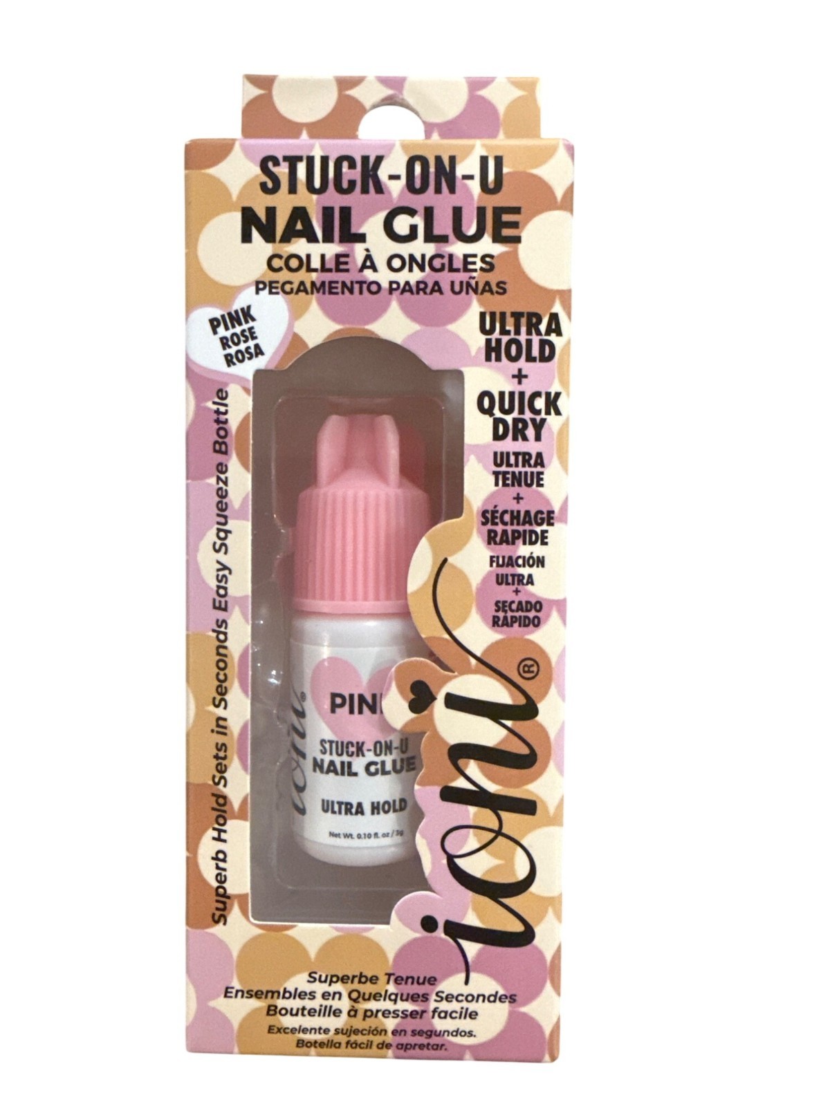 IONI Stuck-On-U Nail Glue Ultra Hold Quick Dry PINK Superb Hold Sets in Seconds