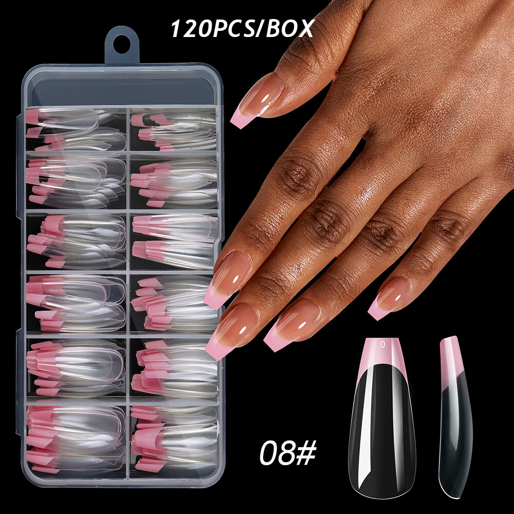 120Pcs/Box Short Square Nails Tips Full Cover Clear French False Nail Extension’