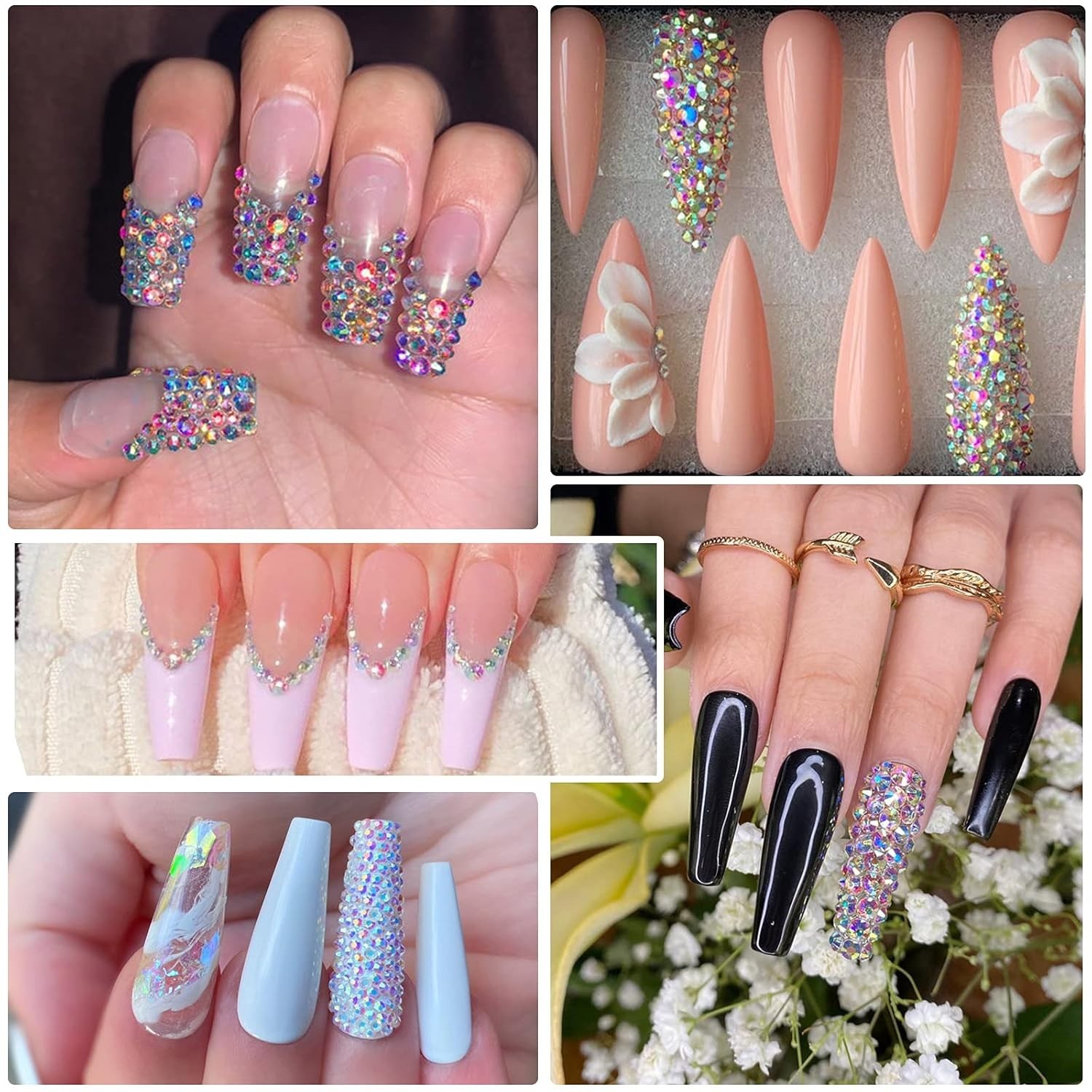 Nail Art Rhinestones Kit 2400Pcs Nail Gems Ab Flatback Rhinestones Gems Stones,