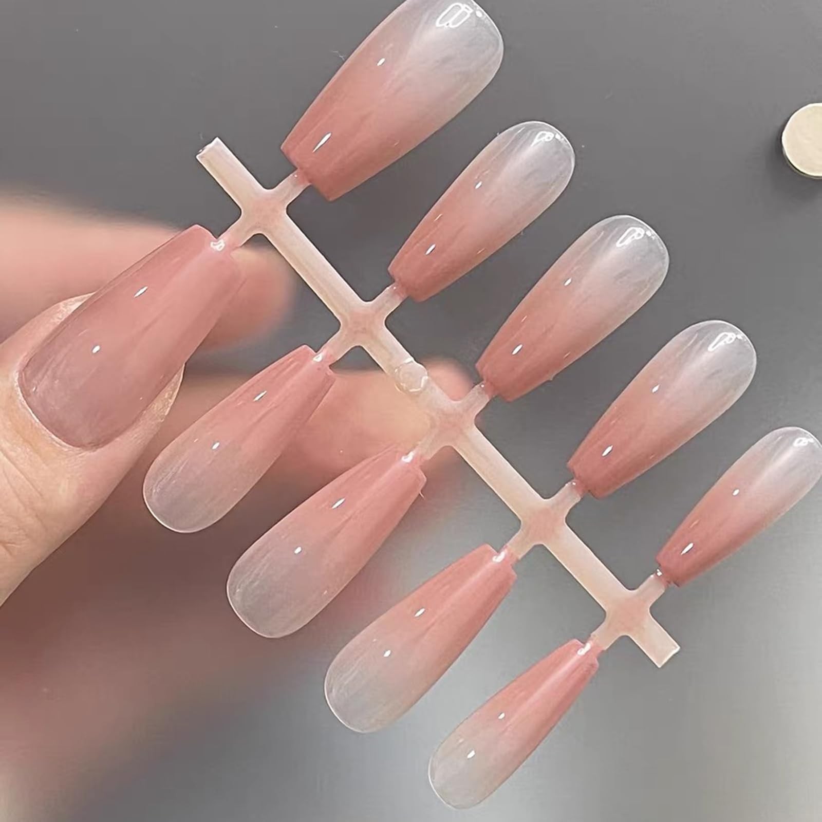 Glossy fake nails – 30 Piece XS S M Sprayed Gel Press on Nails feminine Blush…