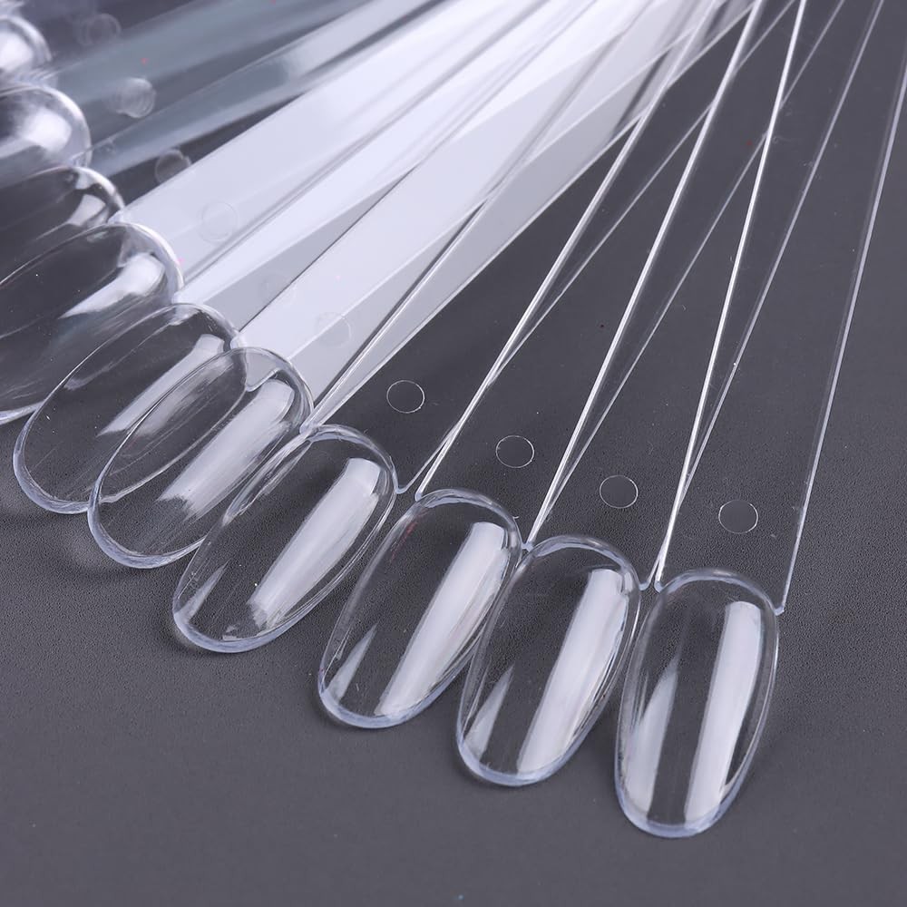 150pc Clear Oval Nail Swatch Sticks with Ring Color Display – Nail Art Tips Set