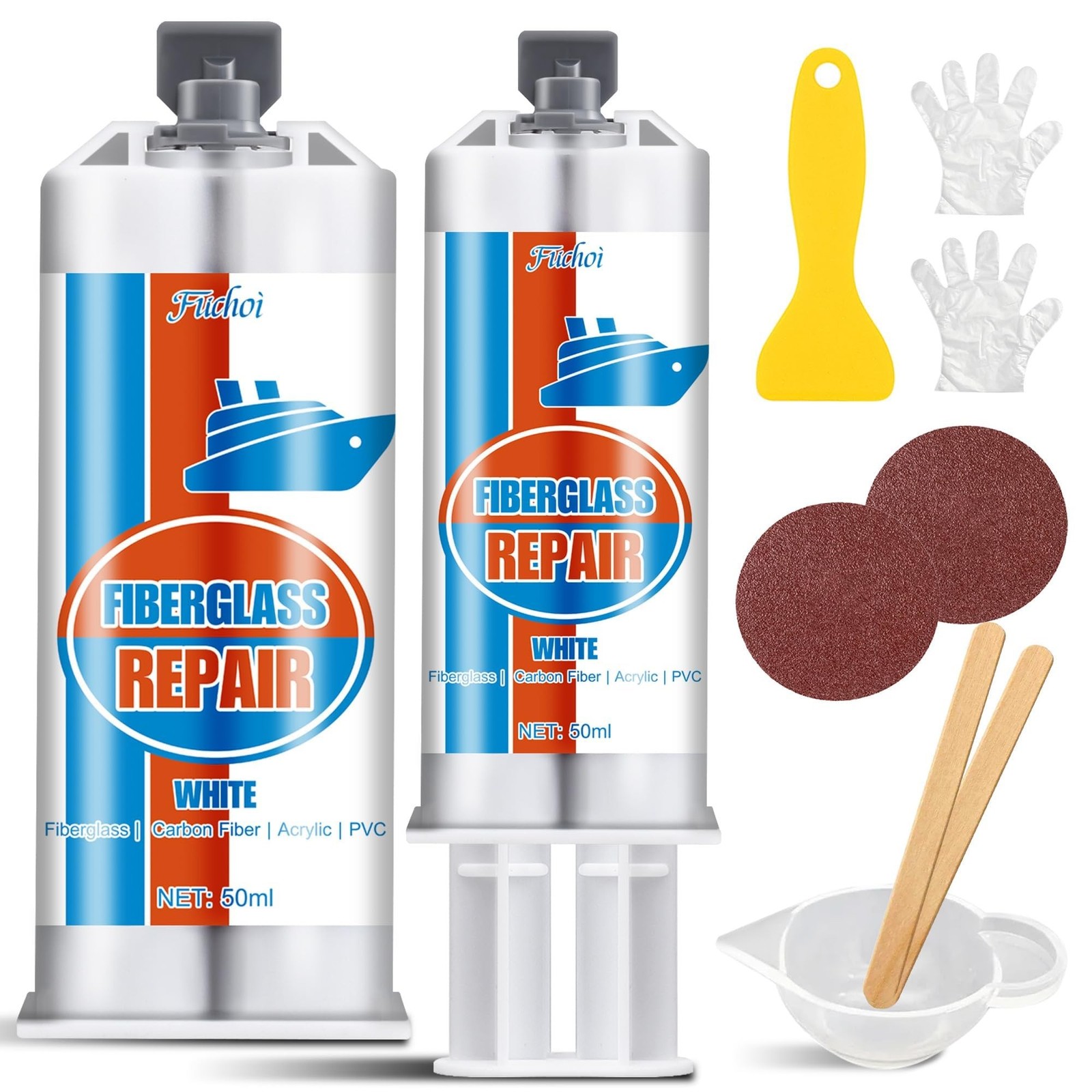 Fiberglass Repair Kit, 100ml White Gel Coat Repair Kit for Boats, Marine Fibe…
