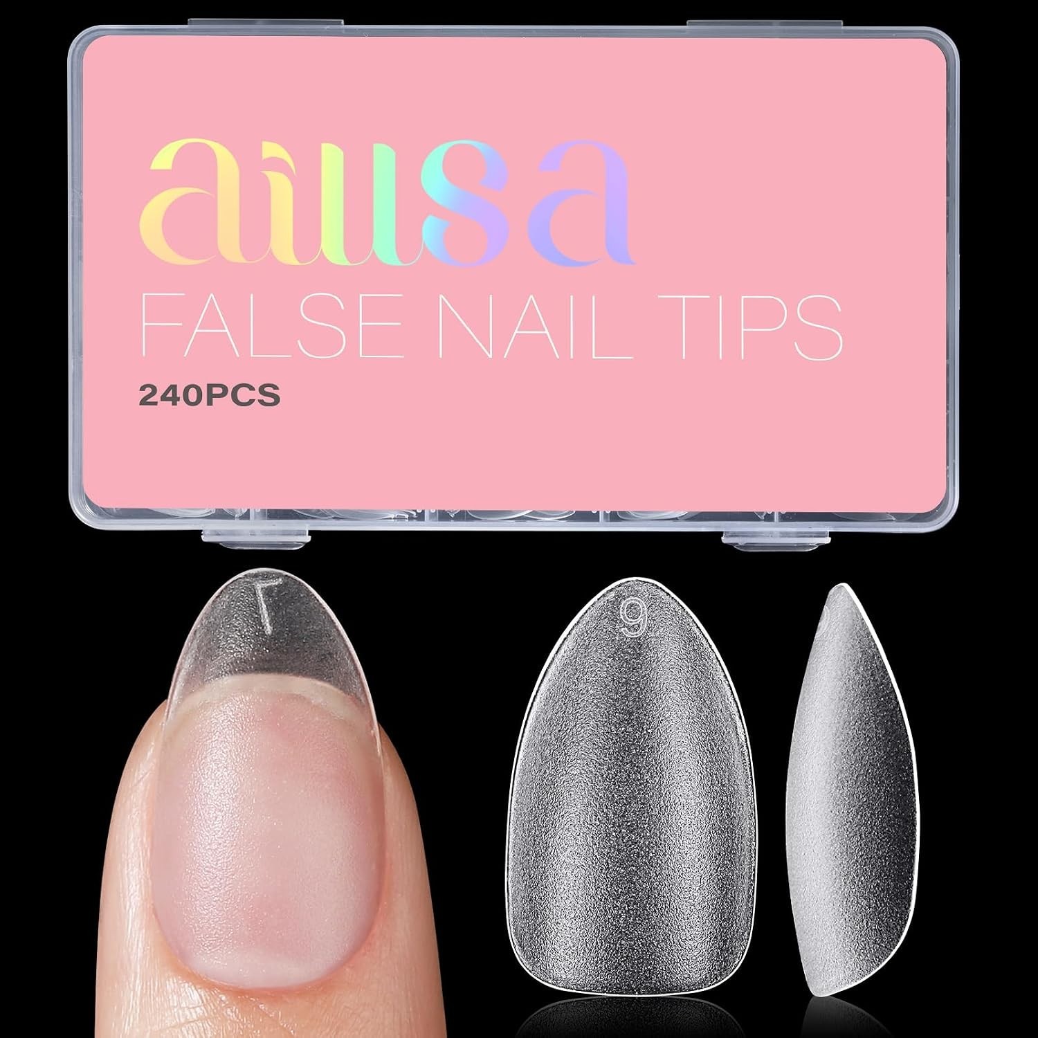 High-Quality Full Cover Almond Nail Tips – 240 PCS Press On with Storage Box