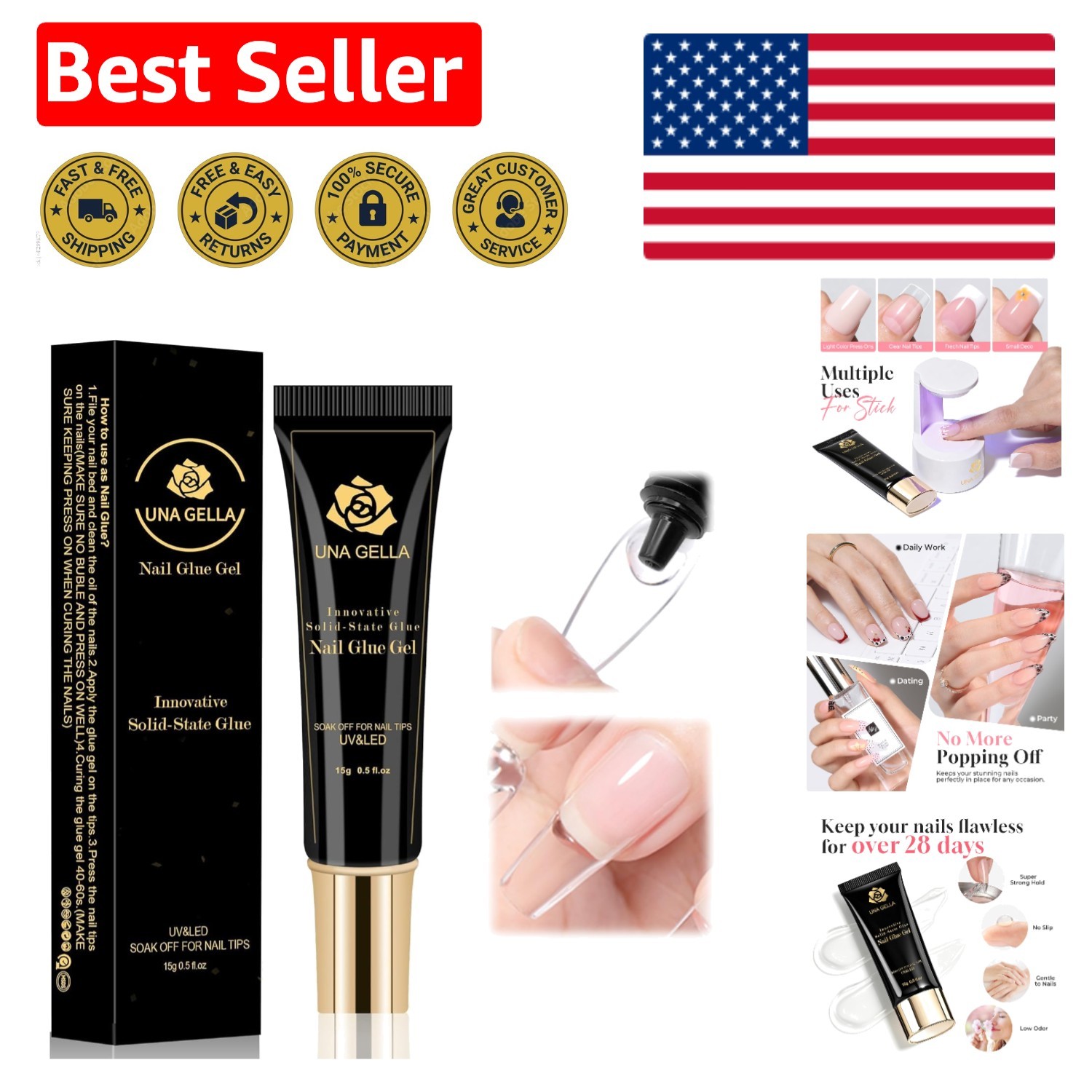 15ml Solid Nail Gel Glue – Quick Curing, Safe for Natural Nails & Easy Removal