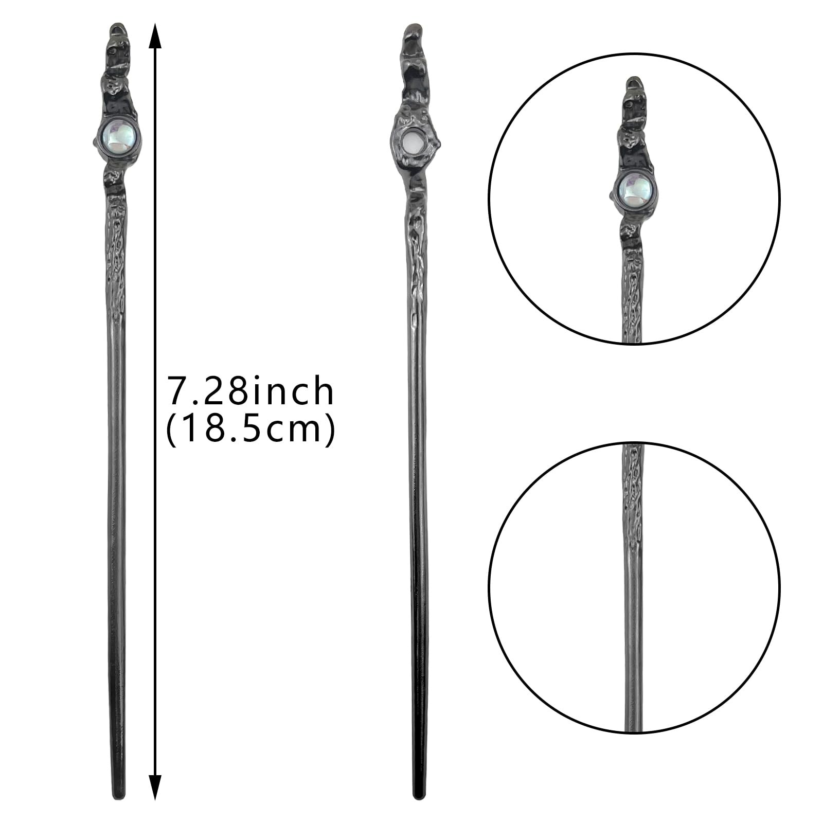 4 Pack Moonstone Hair Sticks for Bun Metal 1 Count (Pack of 4), Multicolor