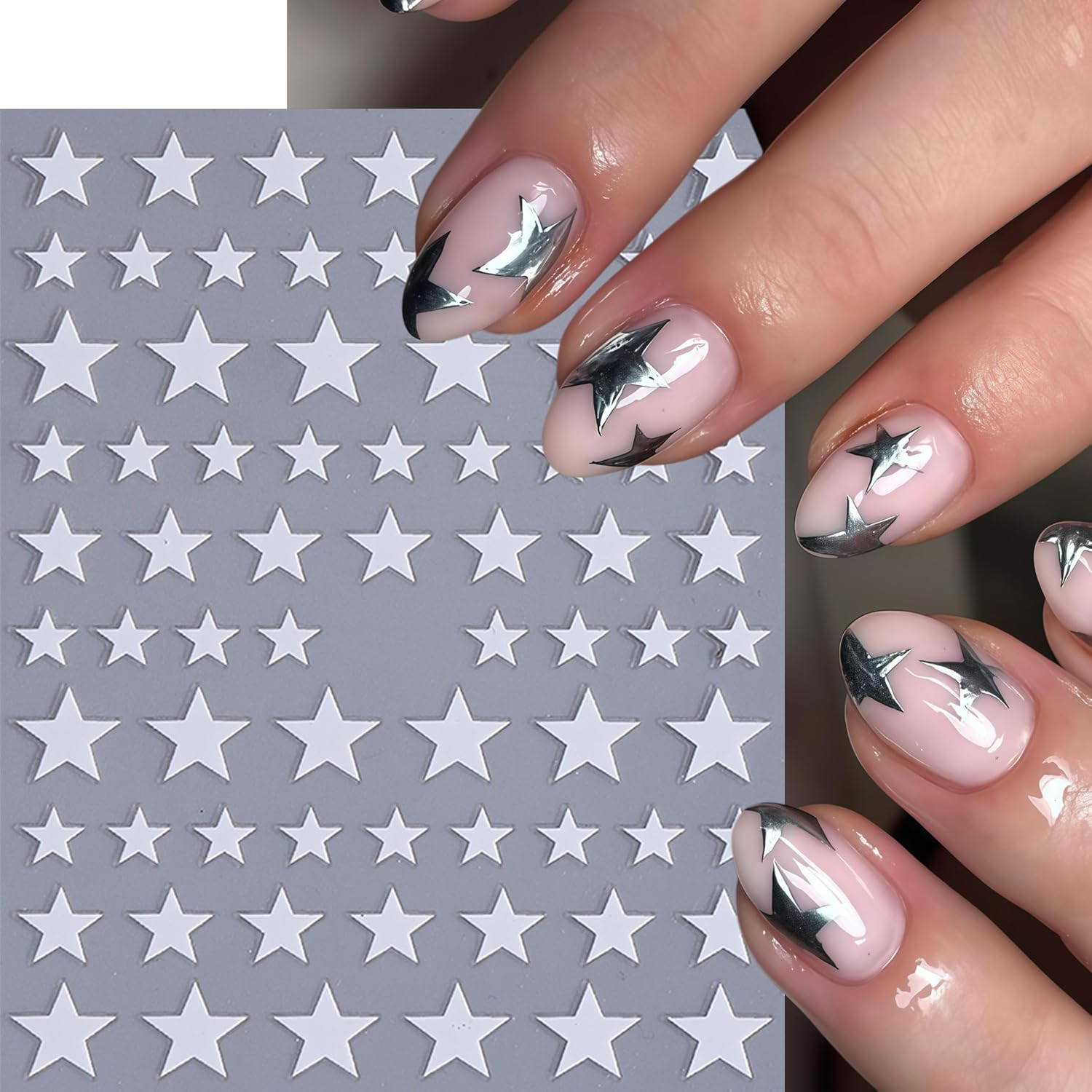 10 Sheets Y2K Star Nail Art Stickers 4Th of July Nail Decals Gold Silver Black W