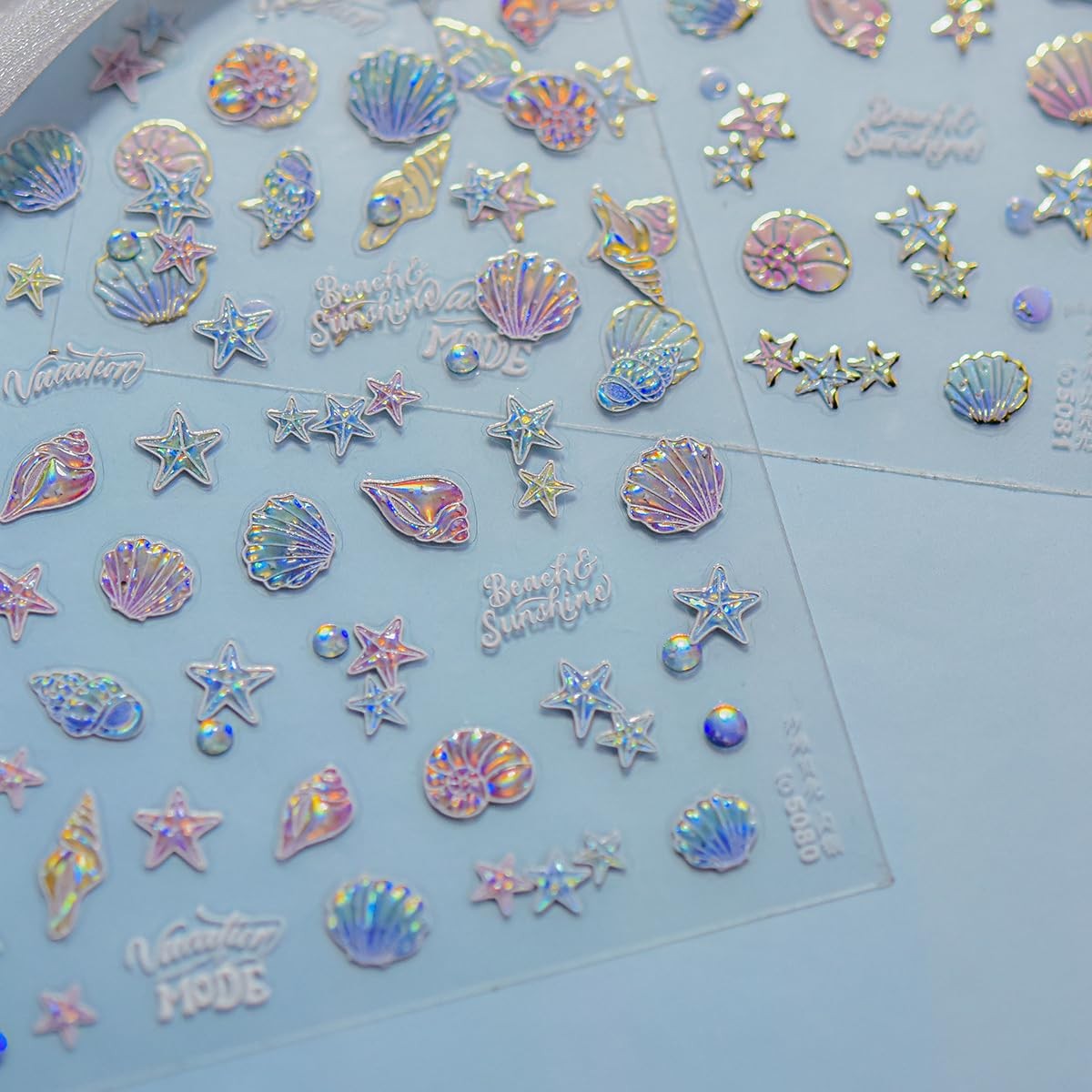 1 Sheet Marine Life Nail Stickers Shell Light Nail Design Stickers 5D Embosse…
