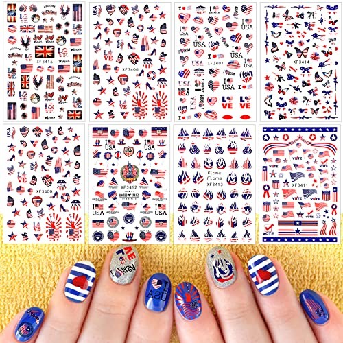 16 Sheets 4th of July Nail Art Stickers – Patriotic Nail Decals 250th – Maitys