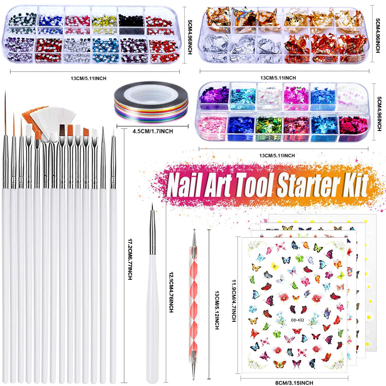 Nail Art Brushes Kit, 3D Decorations Kit with Dotting White