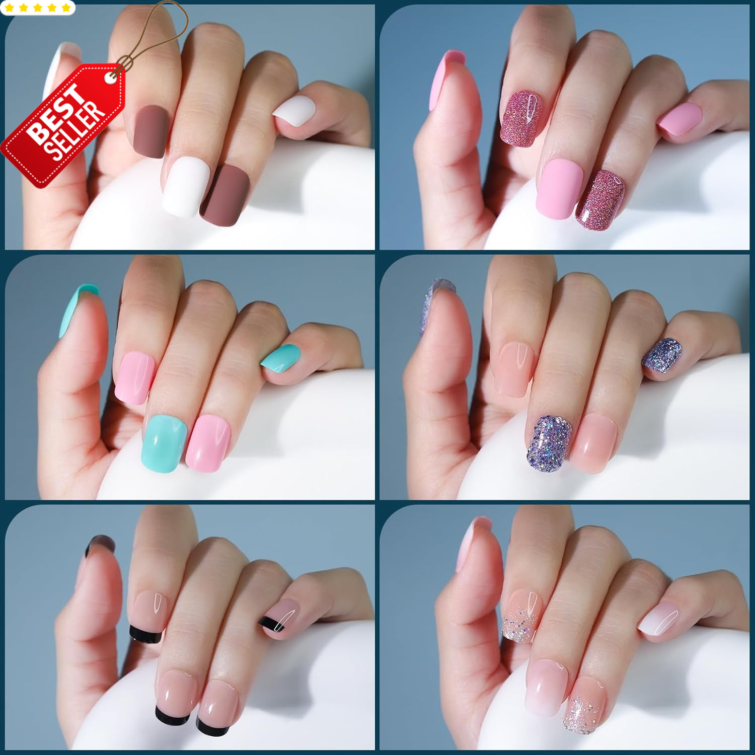 576PCS Press On Nails 24 Colors Short Square Round Matte Glossy Fake – US
