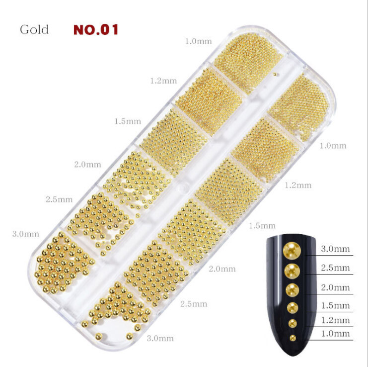 12 Grids Nail Art Mini Metal Caviar Beads 1.0-3.0mm Steel Beads 3D Design DIY
