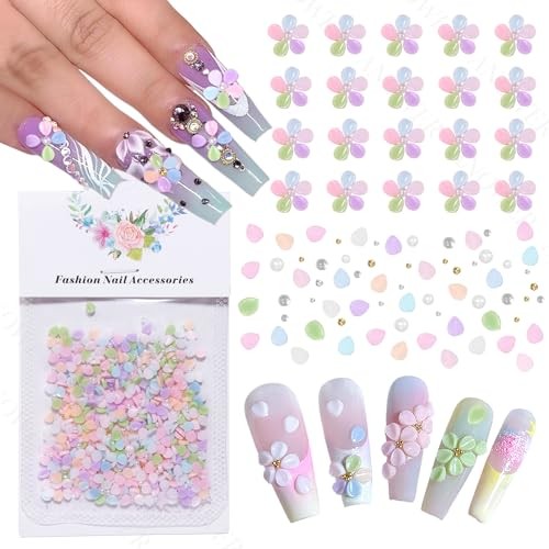 800 Pcs Flower Nail Charms, Mixed Colored Tiny Blossom Flower for S3-colored