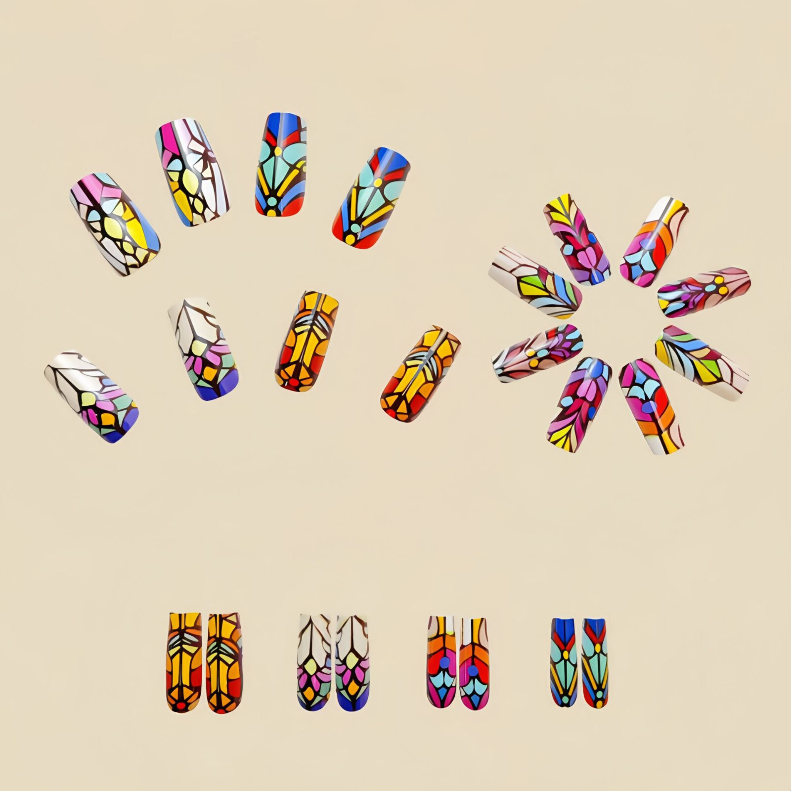 4 set （24Pcs/set ）Retro Style False Nail Art Full Cover Artificial Fake Nails
