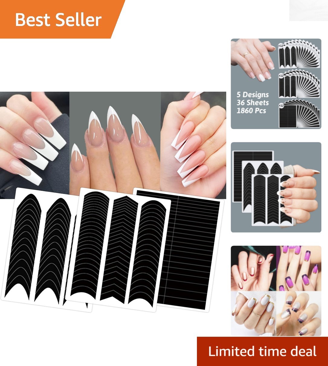 36 Sheets of Self-Adhesive French Tip Nail Guides – 1860 Pieces for Perfect D…