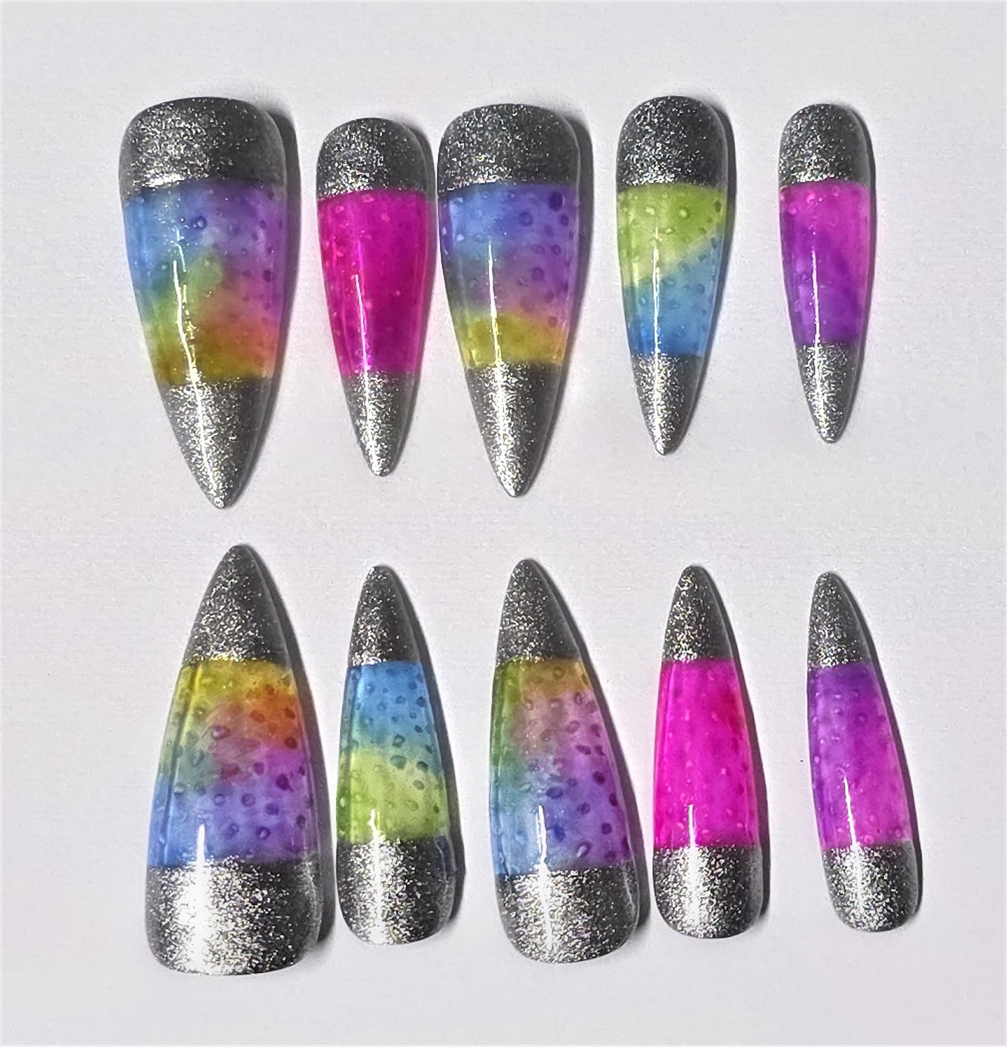 Custom Rainbow Lava Light Colors 10 Pcs Press On Nails Multicolors with Kit