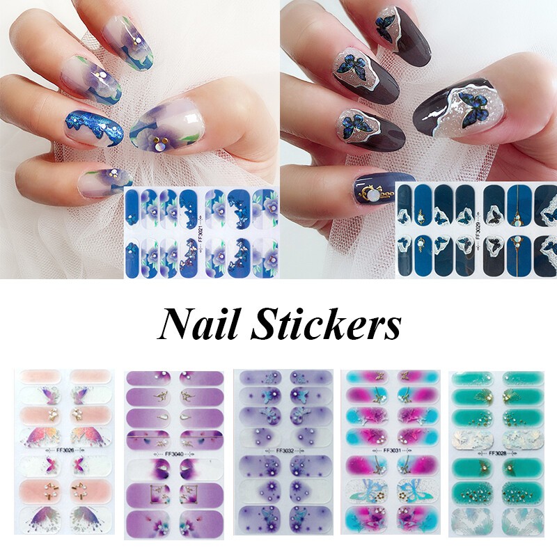 14Tips Nail Stickers Full Cover DIY Manicure Art Nail Foils Wraps 3D Nail Decal✔