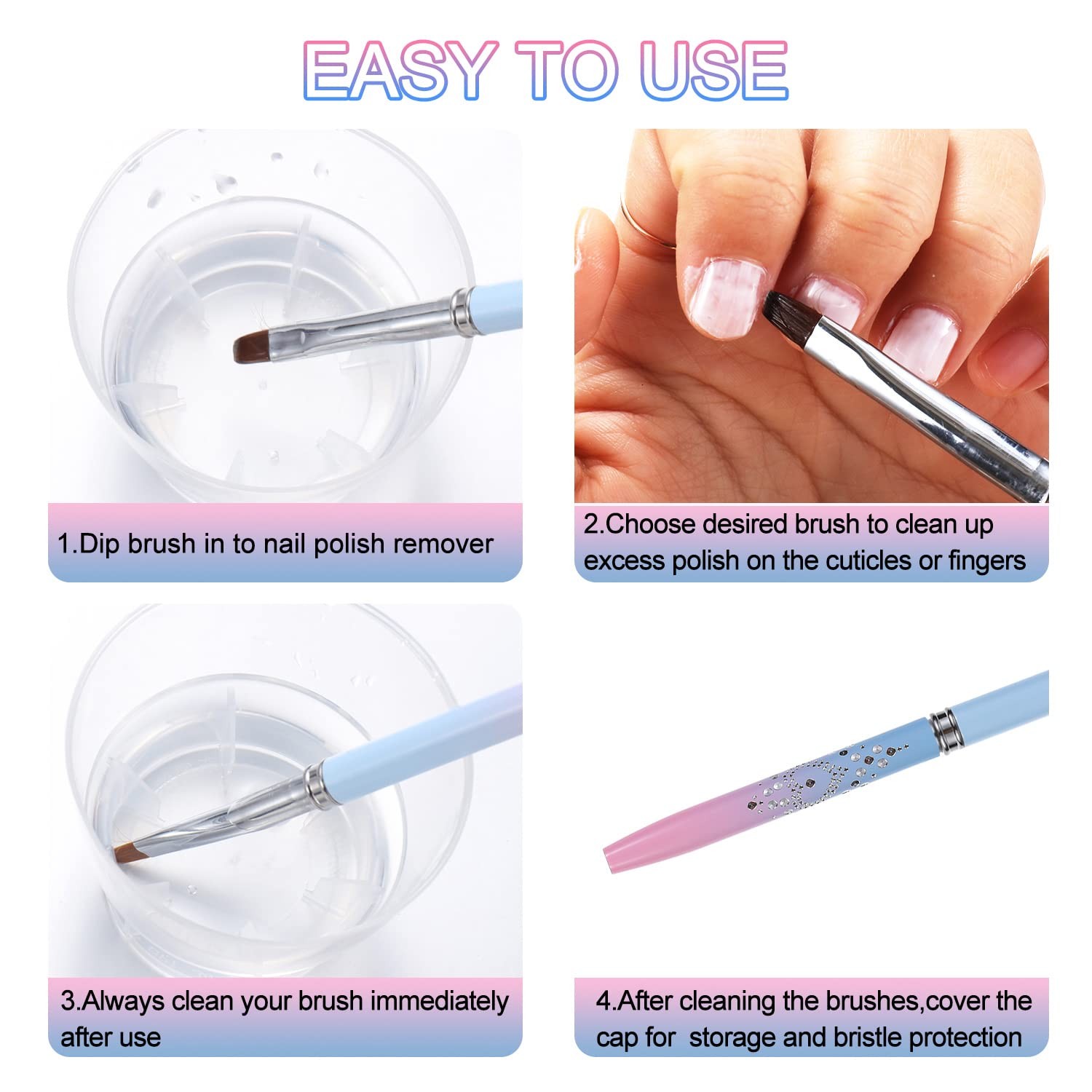 INENK Nail Art Clean Up Brushes 2 Pcs Round Angled