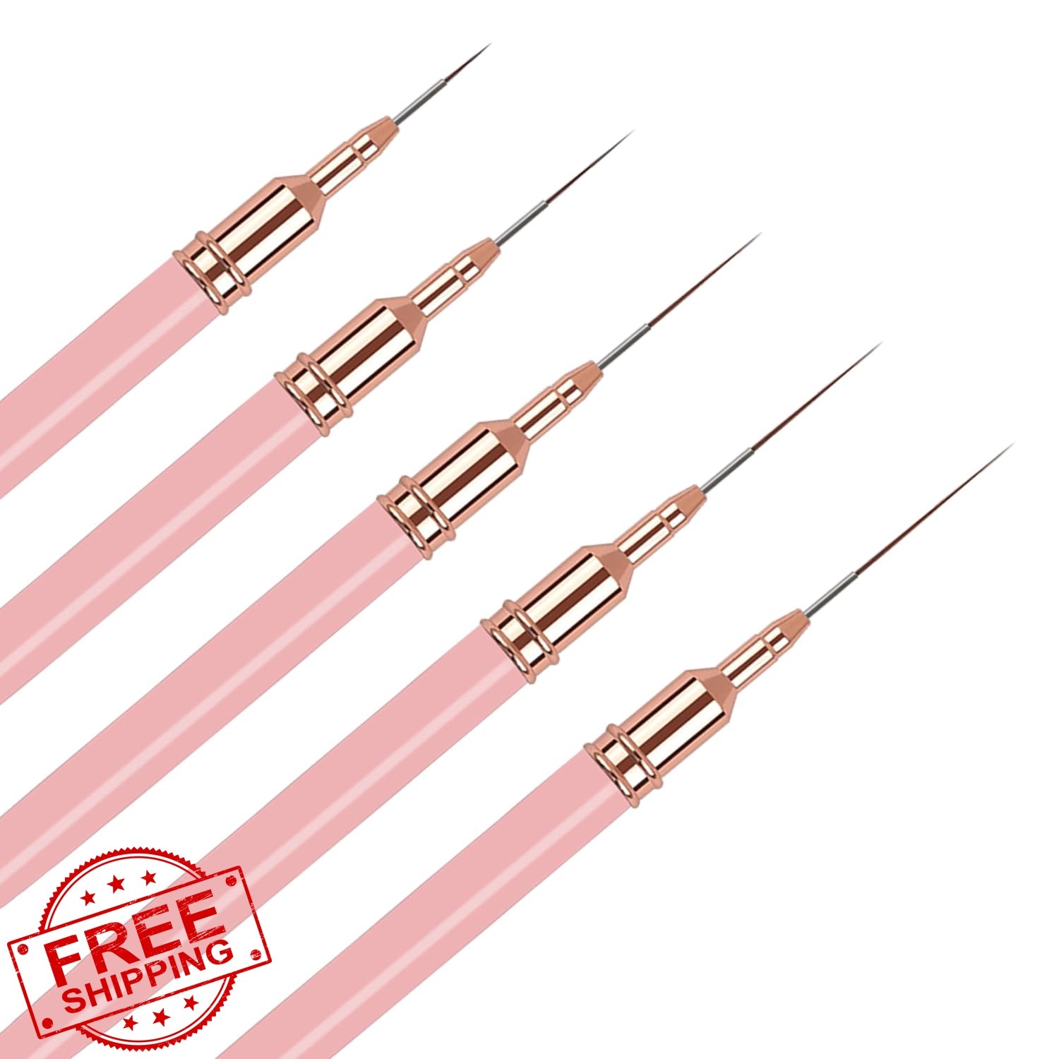 DAIXIANGER 5PCS Nail Liner Brushes Pink 6-18mm