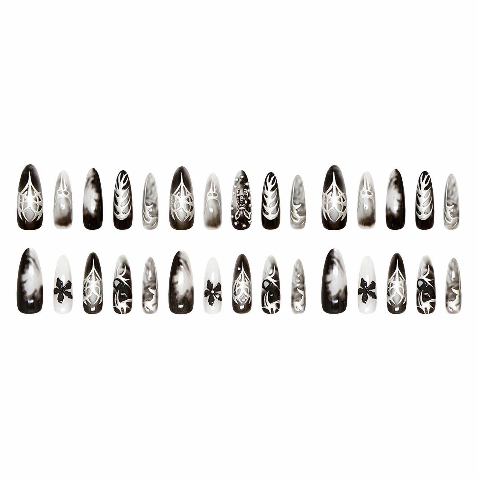 MISUD Press on Nails – Long Stiletto Fake 0.04 Fl Oz (Pack of 24), 10603Black