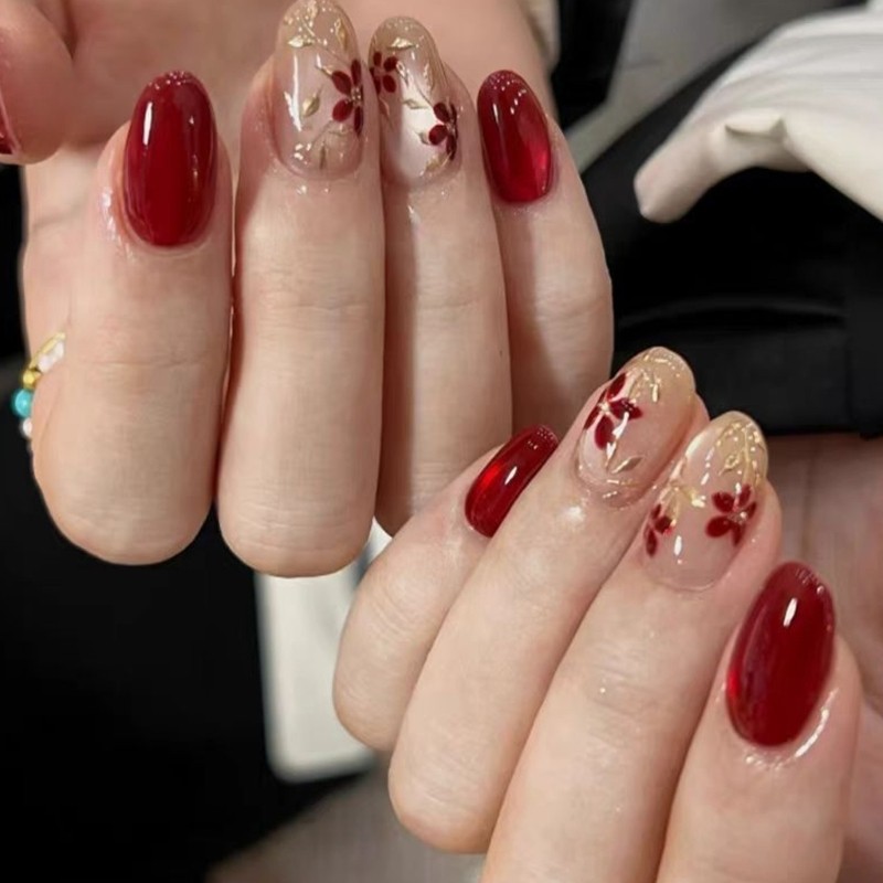 False Nail Certified Safe Wine Red Cats Eye Shimmers Effect Artificial Nail