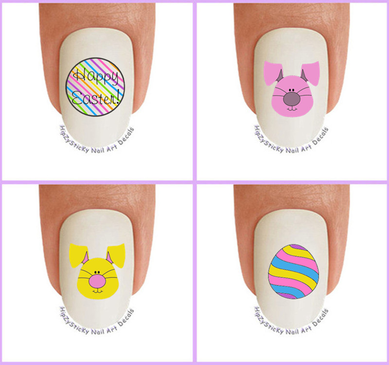 Nail Art E712 Happy Easter Color Egg Bunny Face Waterslide Nail Decal Transfers