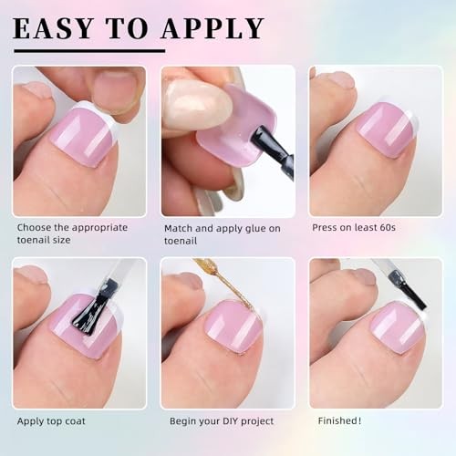 French Toe Nail Tips Press on Toenails，120Pcs 5 Style Soft Gel Toe Nail Press