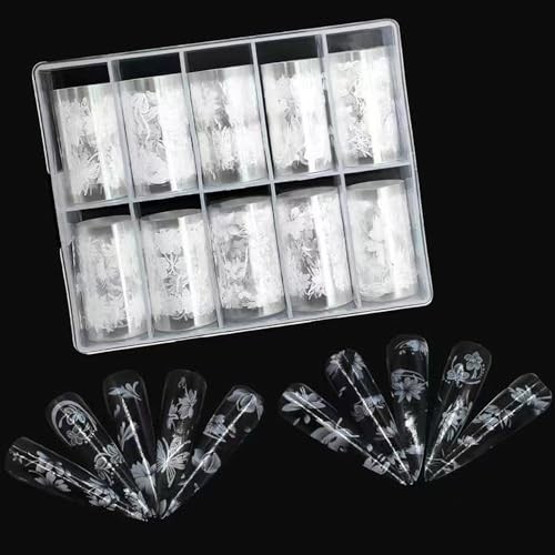 10 Rolls White Flower Nail Foil Holographic Nail Art Foil White Flower Style