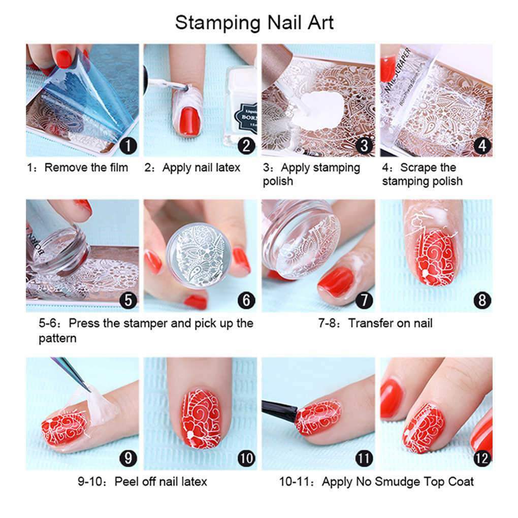Red Clear Silicone Nail Art Stamping Circle Stamper Scraper Decors Plate