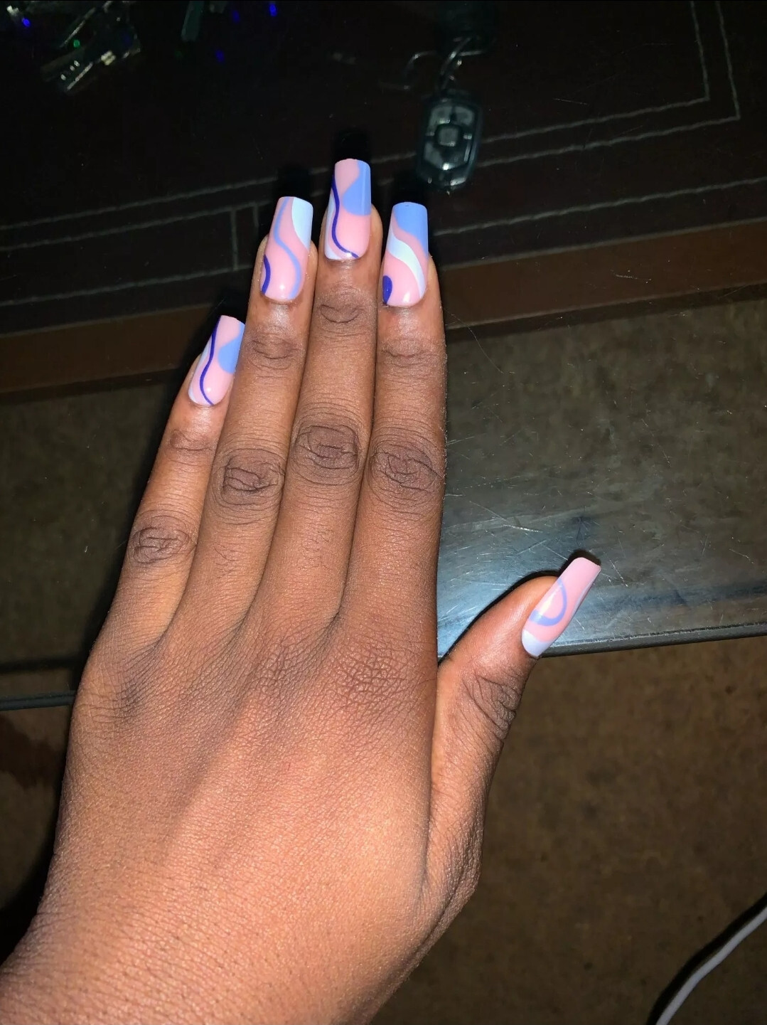 24 Press on nails kit w glue square 90s y2k blue swirl lava lamp pink