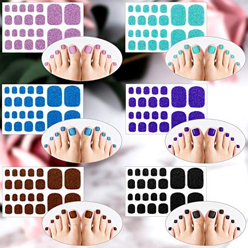12 Sheets Glitter Toe Nail Wraps Self-Adhesive Toe Nail Polish Stickers Solid