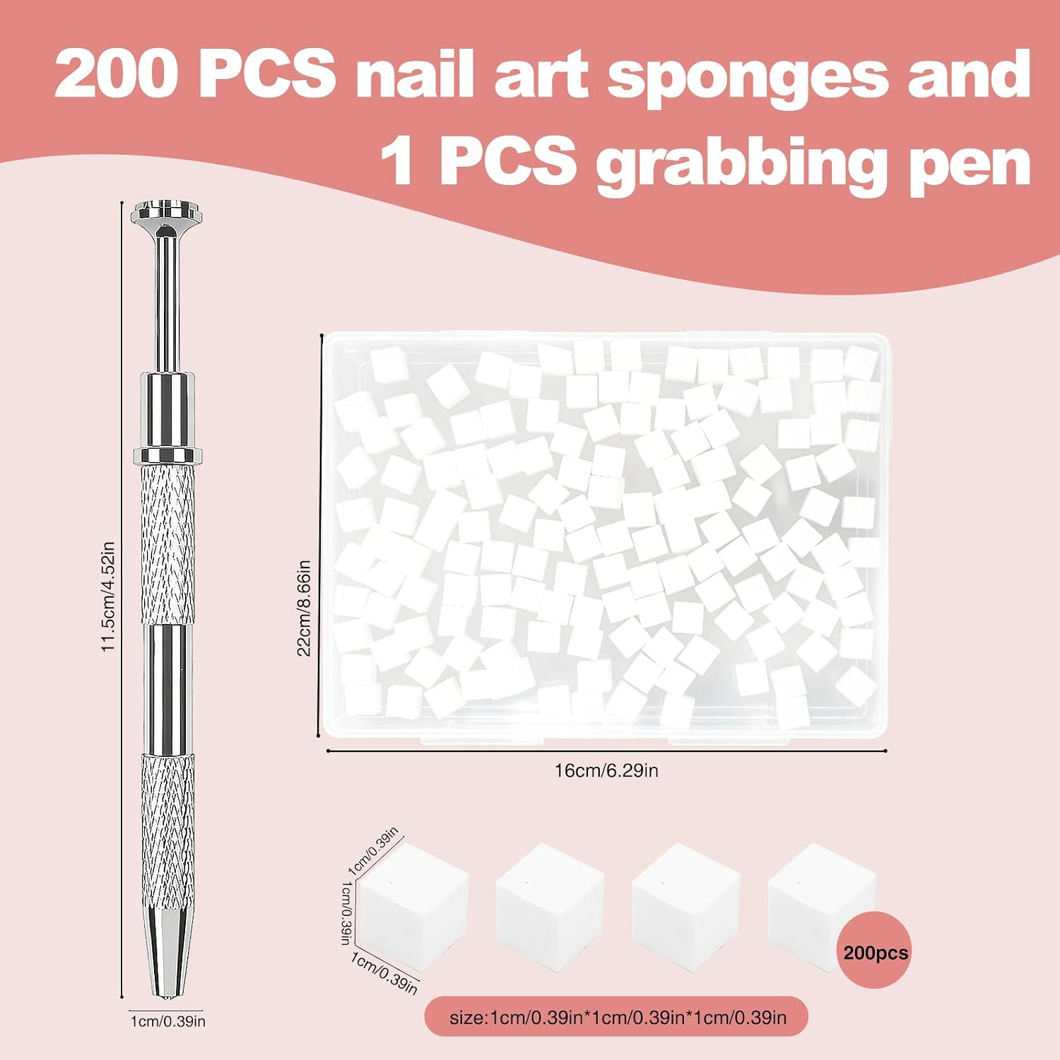 200PCS Soft Nail Sponges with 1PCS Grabbing Pen for Ombre and Aura, Reusable Sof