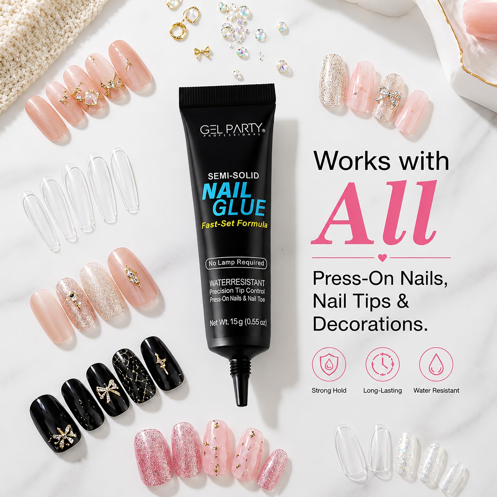 GELPARTY Semi Solid Nail Glue 15g for Press On Nails – Super Strong Nail Glue…