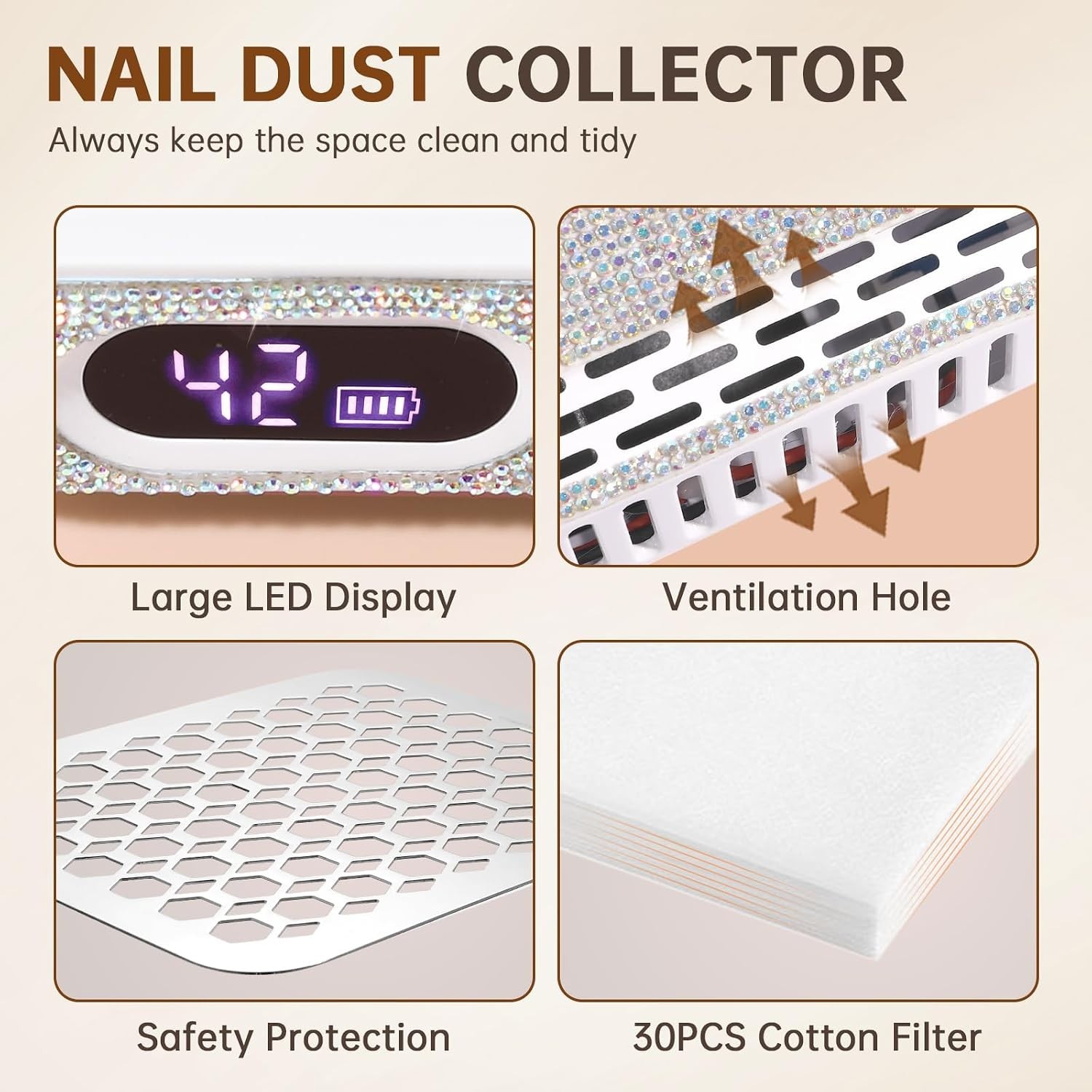 Rechargeable Nail Dust Collector Powerful Vacuum Fan Acrylic Nail Extractor Whit