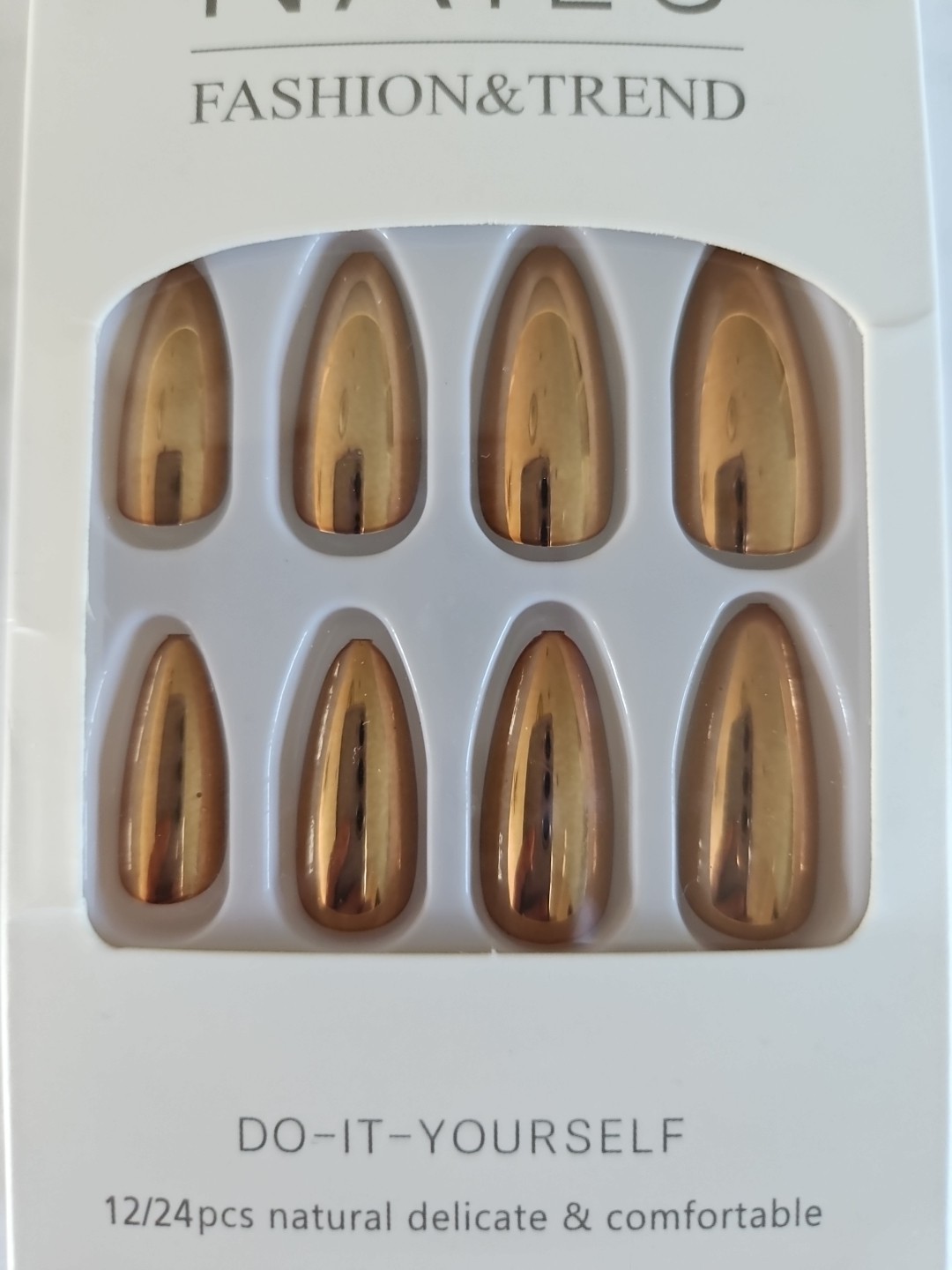 Beautiful Bronze Metallic ~ Almond Shaped Press on Nails – New in Box