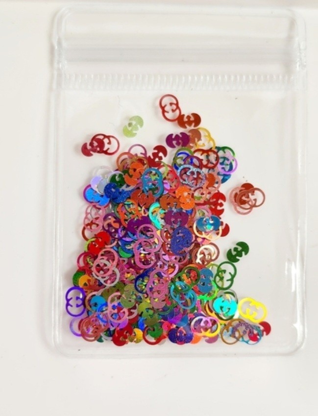 NWT NAIL ART DESIGN MULTICOLORED MIXTURE FLAT METALLIC FOIL LUXURY LOGO SEQUINS