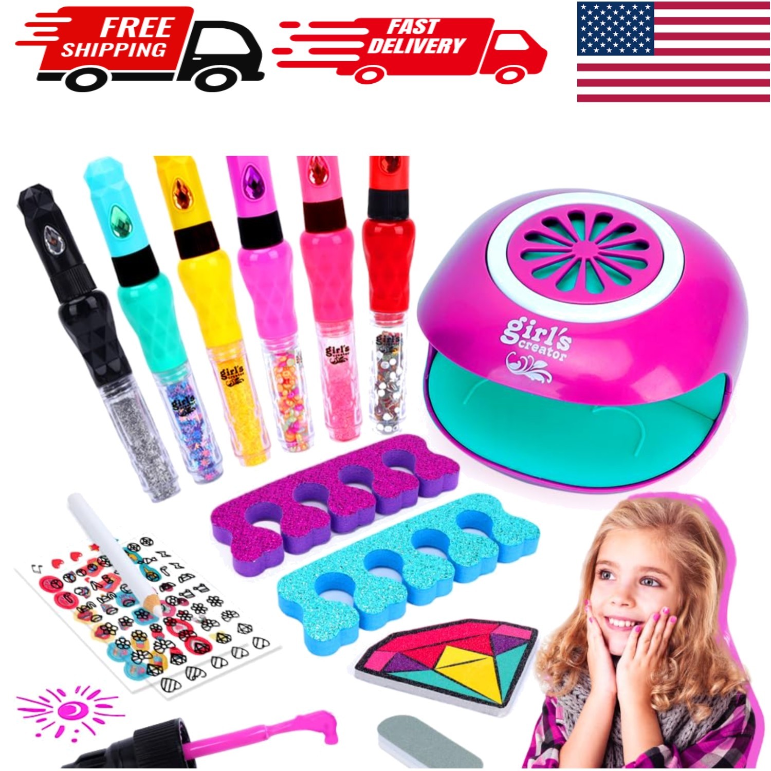 Creative Nail Polish Set for Girls 8-12: Mini Salon with 3-in-1 Nail Tools