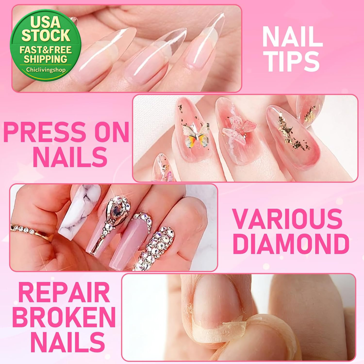 Nail Glue for Press on Acrylic Tips 12 Pack Long Lasting Strong Adhesive