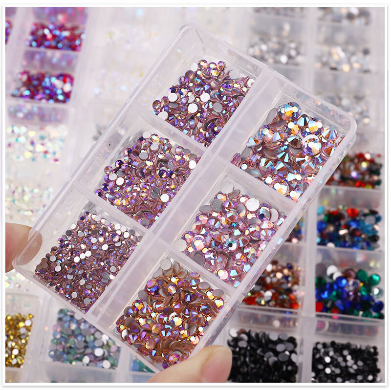 1 Box Mixed Size Glass Nail Art Rhinestones Flatback AB Crystal 3D Gem Manicure