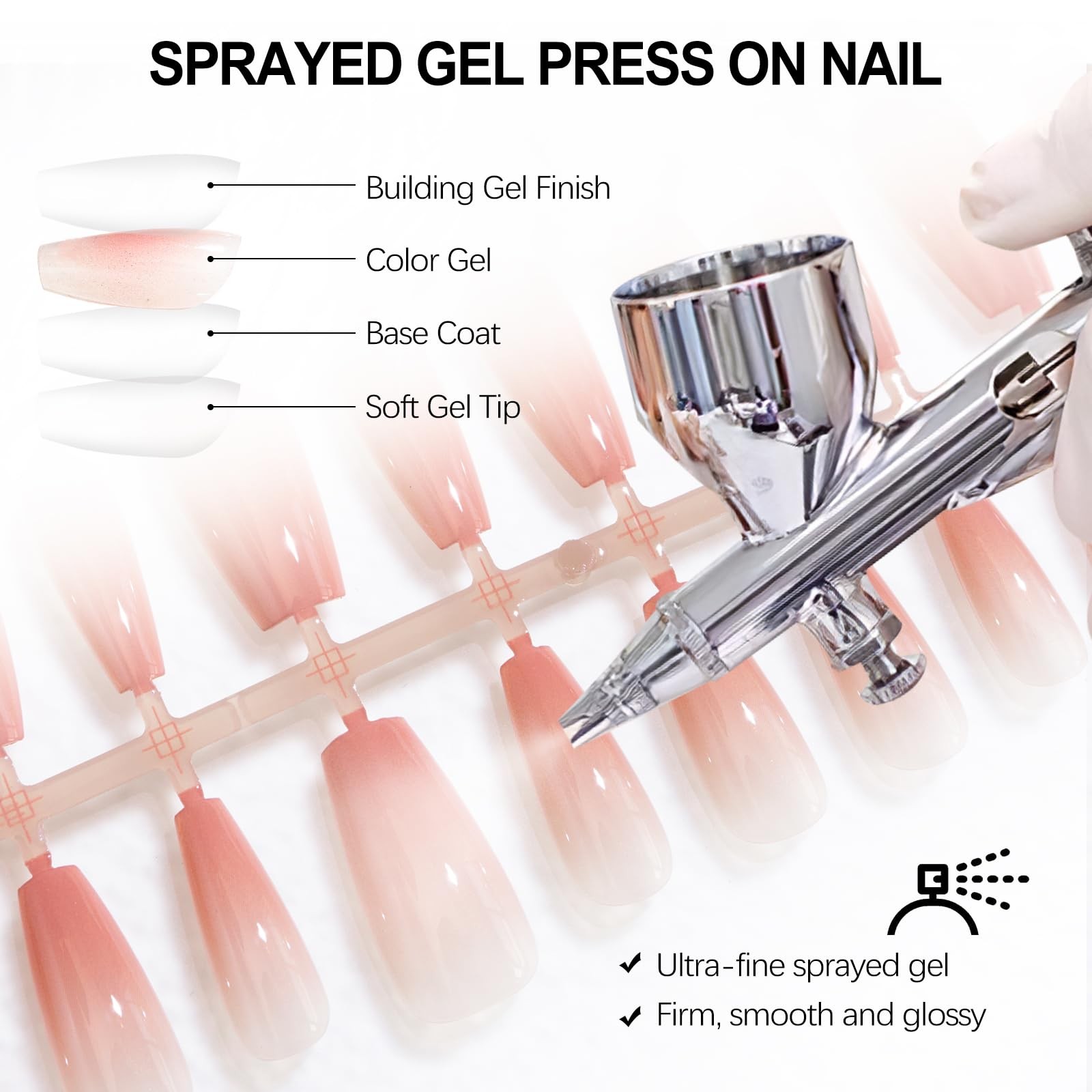 Glossy fake nails – 30 Piece XS S M Sprayed Gel Press on Nails feminine Blush…