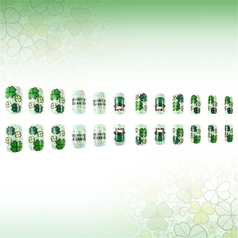 Patrick s Day 24 Pieces Short Coffin Press on Nail with Irish Green Shamrock