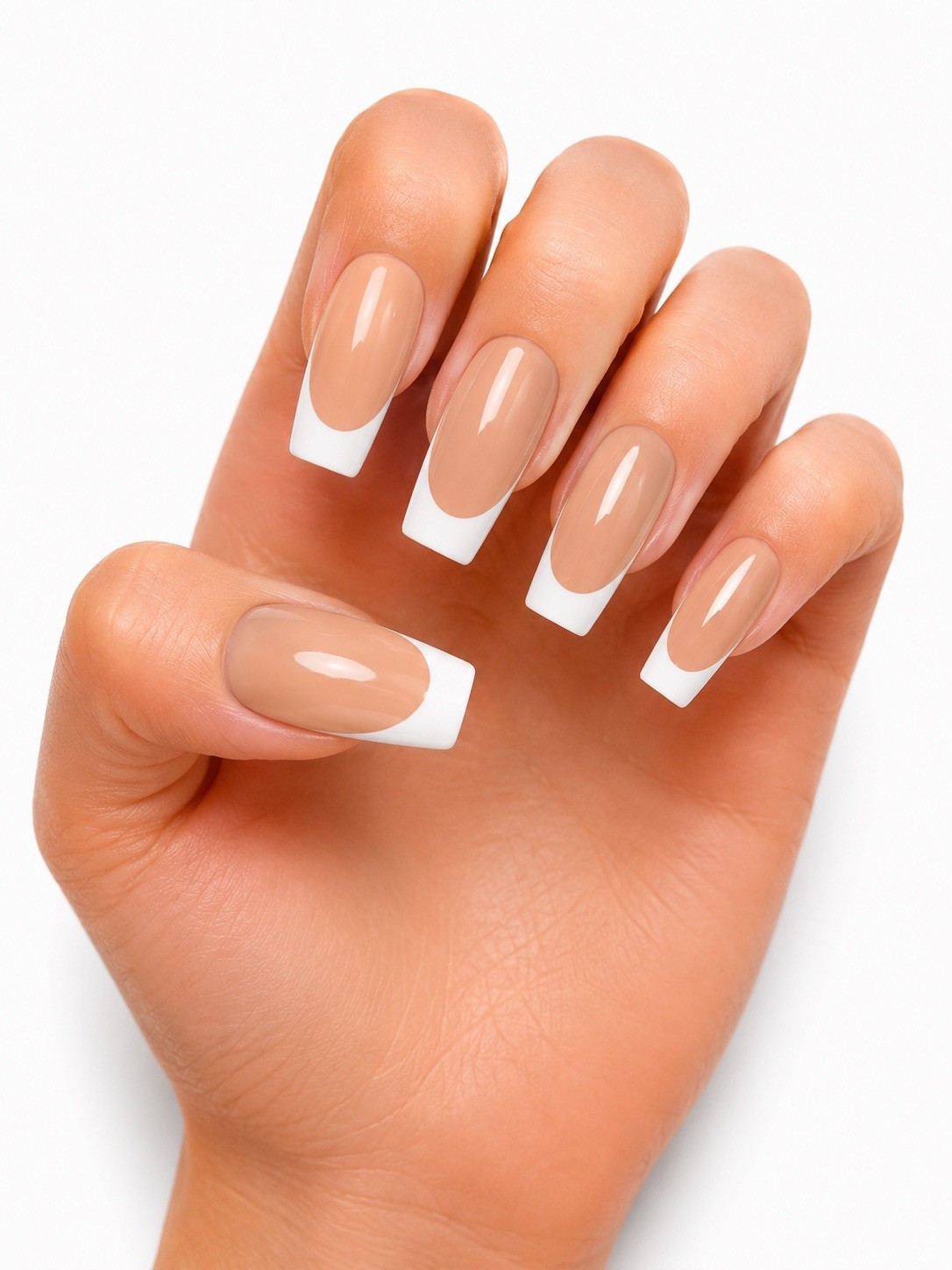 SET OF 2 French Ombre & Rhinestone Press On Nails Set | Nude Pink White