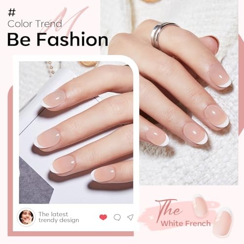 French Tip Press On Nails, Short Oval Fake Nails Nails Press B6-Nude French