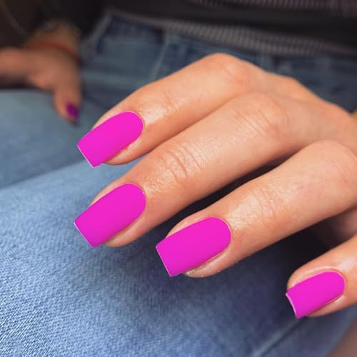 Matte Hot Pink Press on Nails Short Medium Square Glue on square mat hot pink